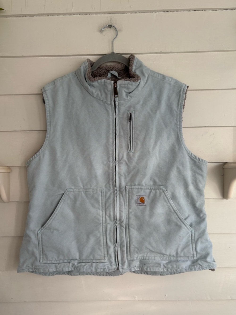 Carhartt Sherpa Lined Duck Vest Mint Blue Workwear Canvas Full Zip Women’s XL